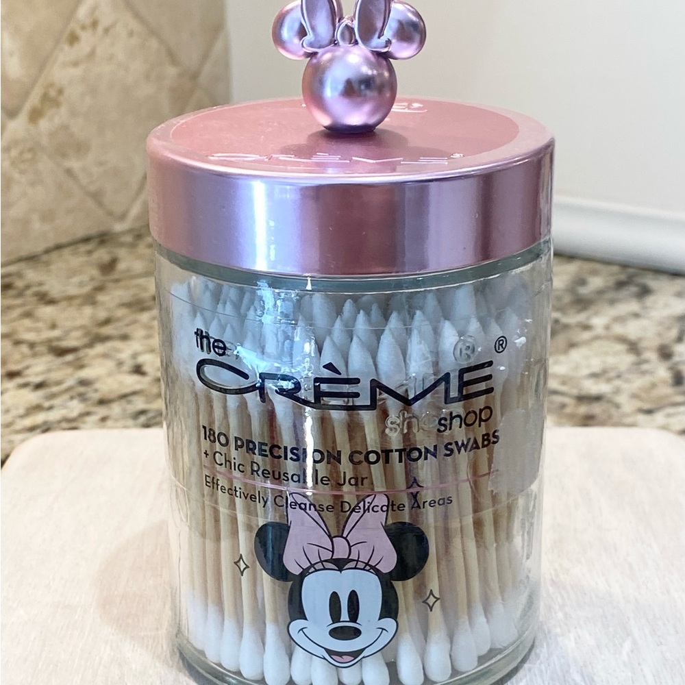 NEW Disney Minnie Mouse Glass Vanity Jar - Contains 180 Cotton Swabs